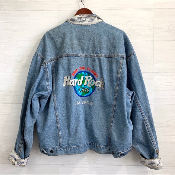 hard rock cafe save the planet denim jacket